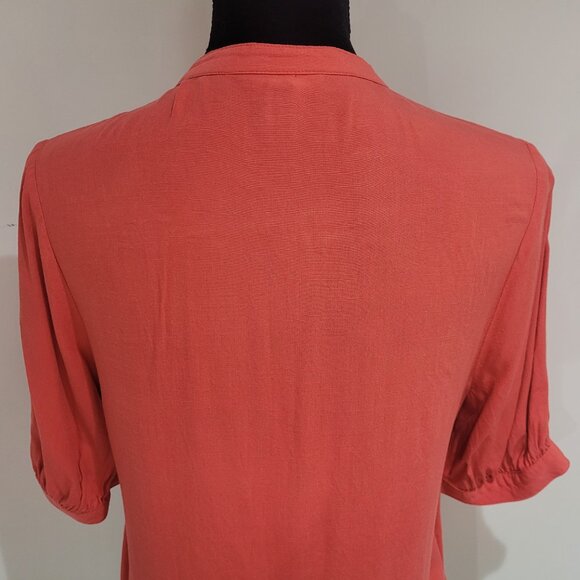 RW&Co V-Neck Button Down Blouse with Gathered Sleeves Size Small Coral - Picture 3 of 12